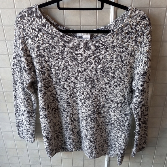Ellison black/white sweater with silver embellishments on shoulders - Picture 1 of 3
